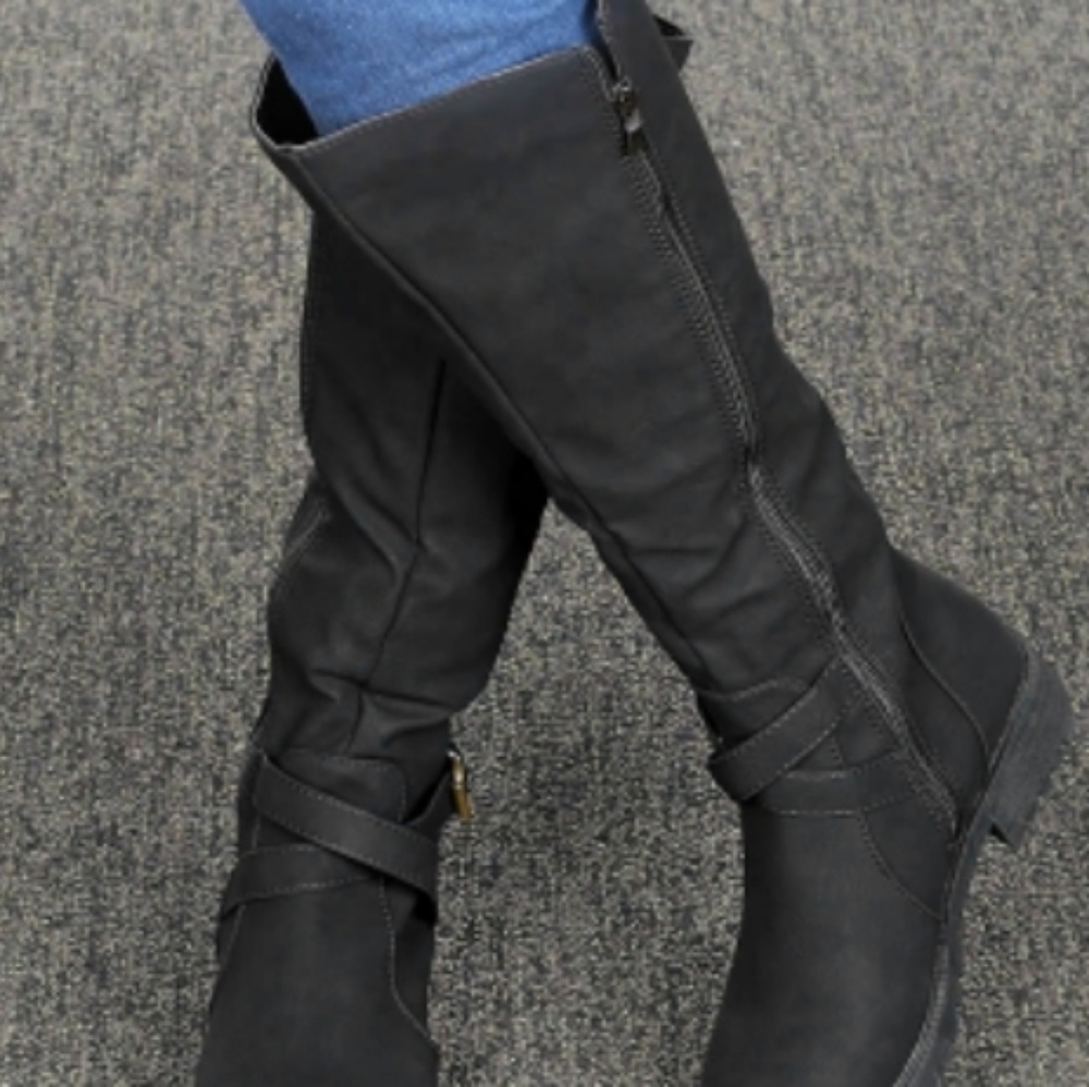 Women's Black Leather Fasion Boots